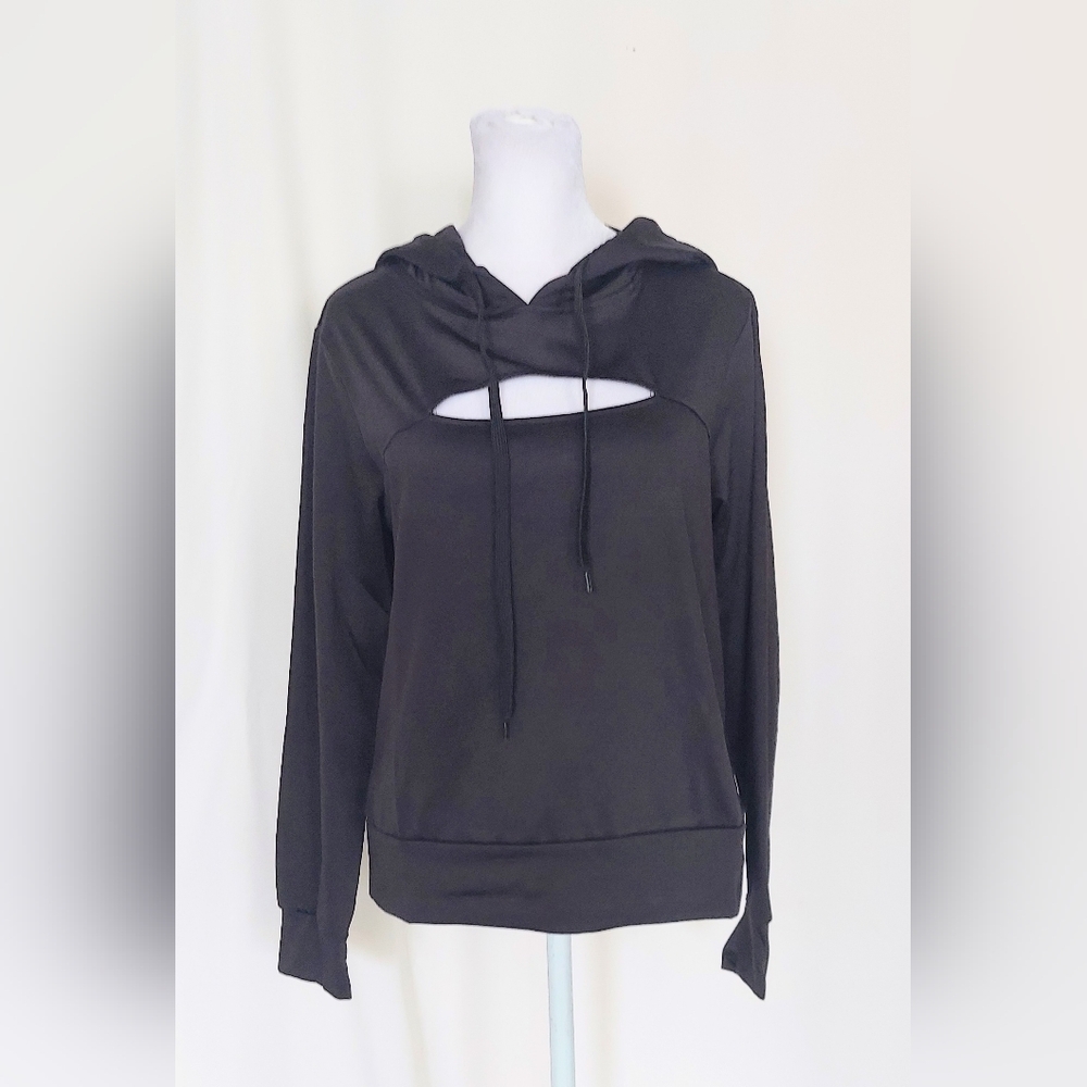 Aeropostale Sport Long Sleeve Cutout Hooded Sweatshirt  Womens Size Small Black